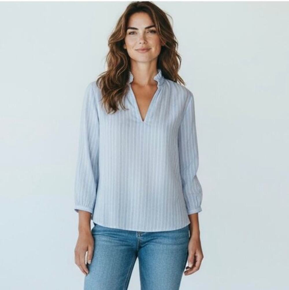 Madewell Blue And White Striped Peasant Blouse Size Small